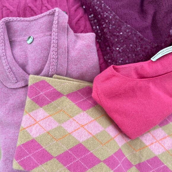 J.Crew Wool Cashmere Argyle Scarf | Tan Pink Orange 7x54 - Picture 4 of 4